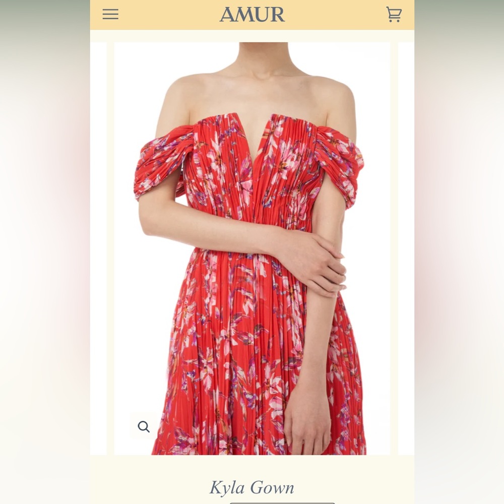 AMUR Red Floral Off-Shoulder Dress